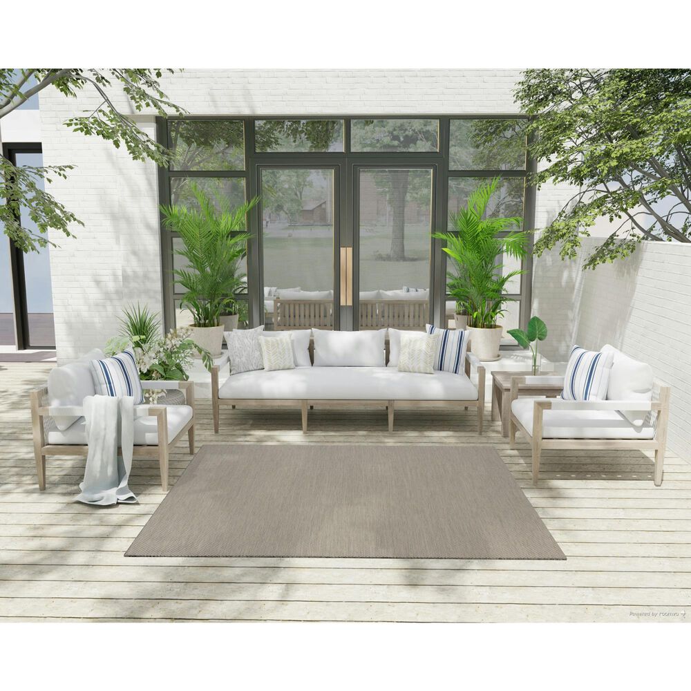 Nourison Courtyard Ivory and Silver 6&#39; Square Indoor/Outdoor Area Rug, , large