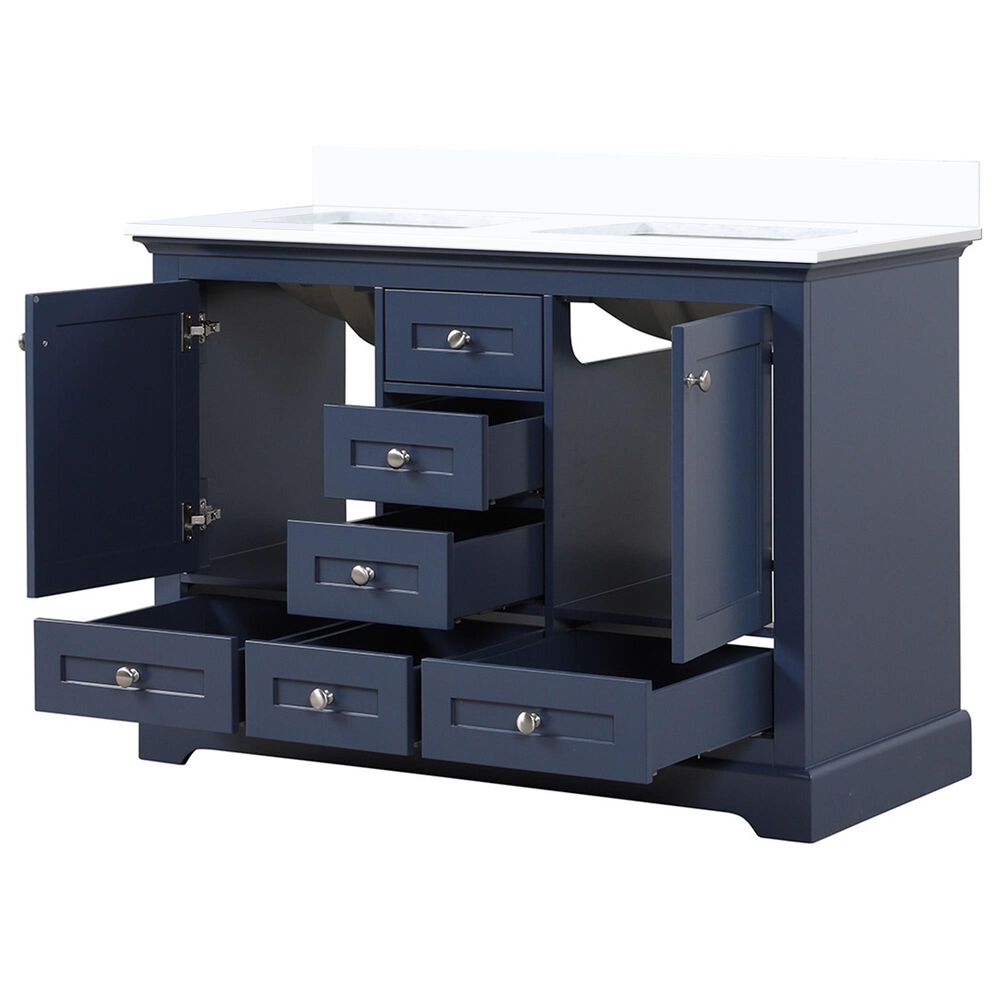 Lexora Home Dukes 48&quot; Double Bathroom Vanity in Navy Blue with 2 cm White Quartz Top and Rectangular Sinks, , large