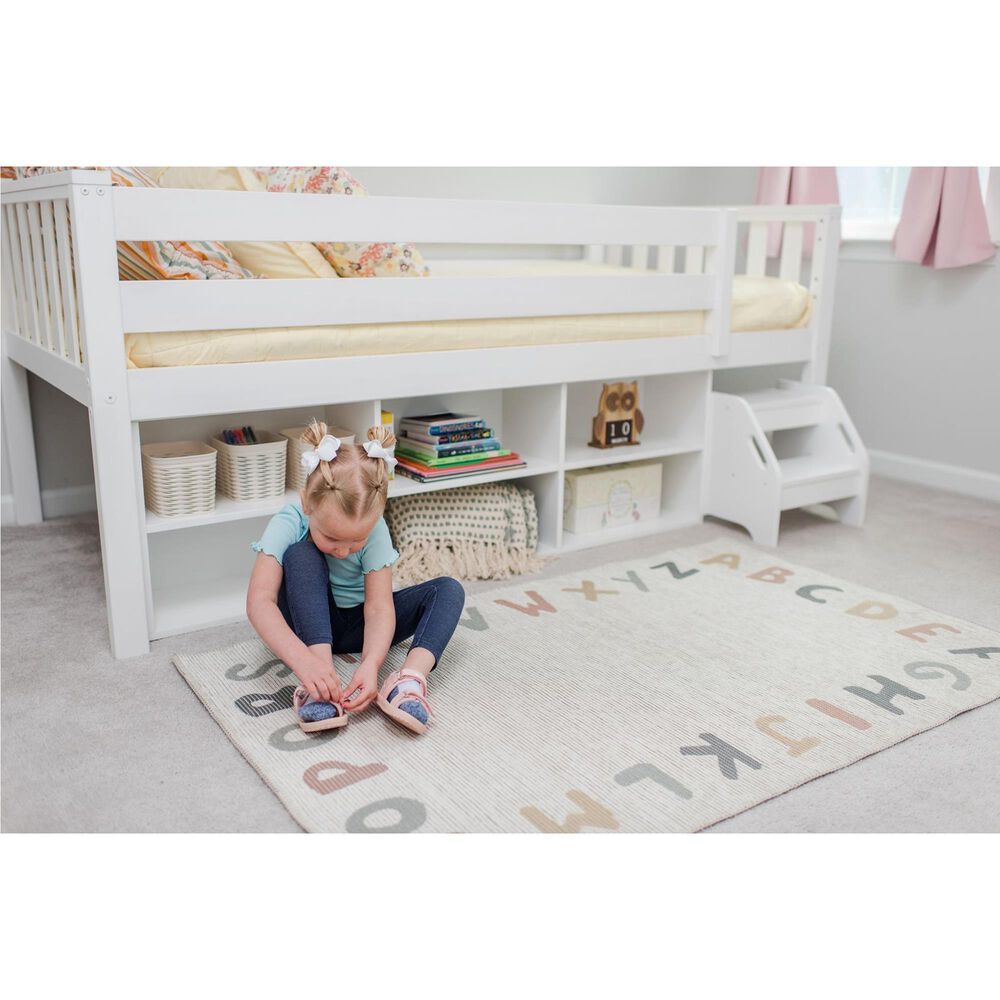 Birch Hollow Scandinavian Low Loft Twin Bed with Bookcase and Stepstool in White, , large