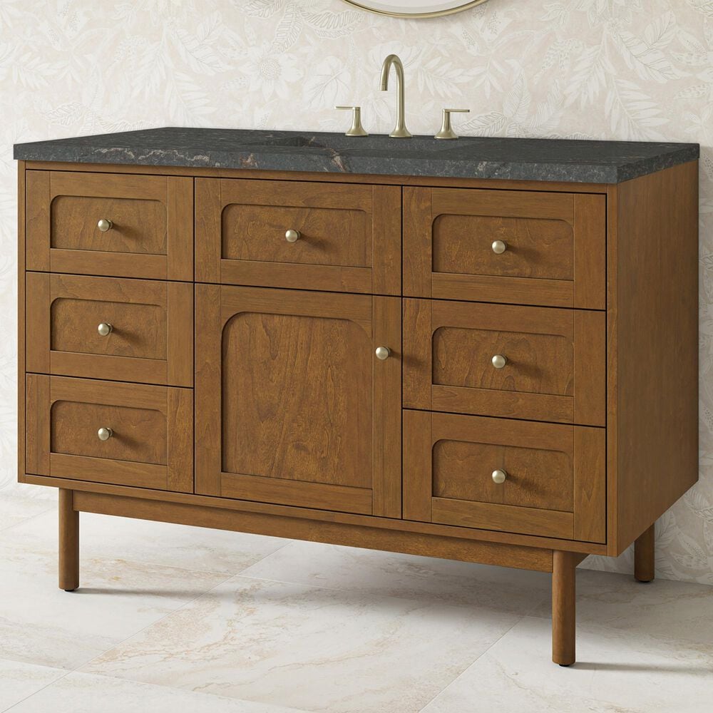James Martin Laurent 48" Single Bathroom Vanity in Honey Oak with 3 cm White Zeus Silestone Top and Rectangular Sink, , large