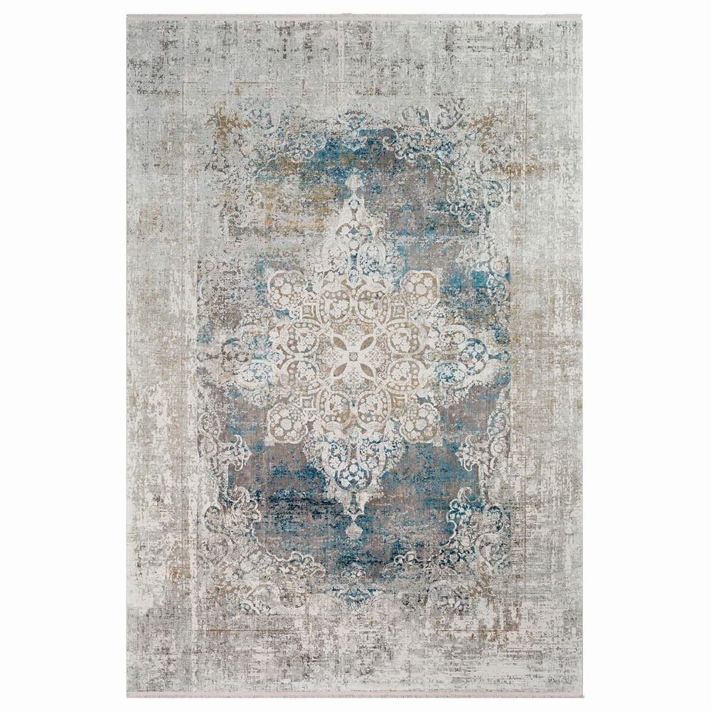 Surya Solar 5" x 7"6" Sky Blue, Charcoal, Light Gray, White and Saffron Area Rug, , large