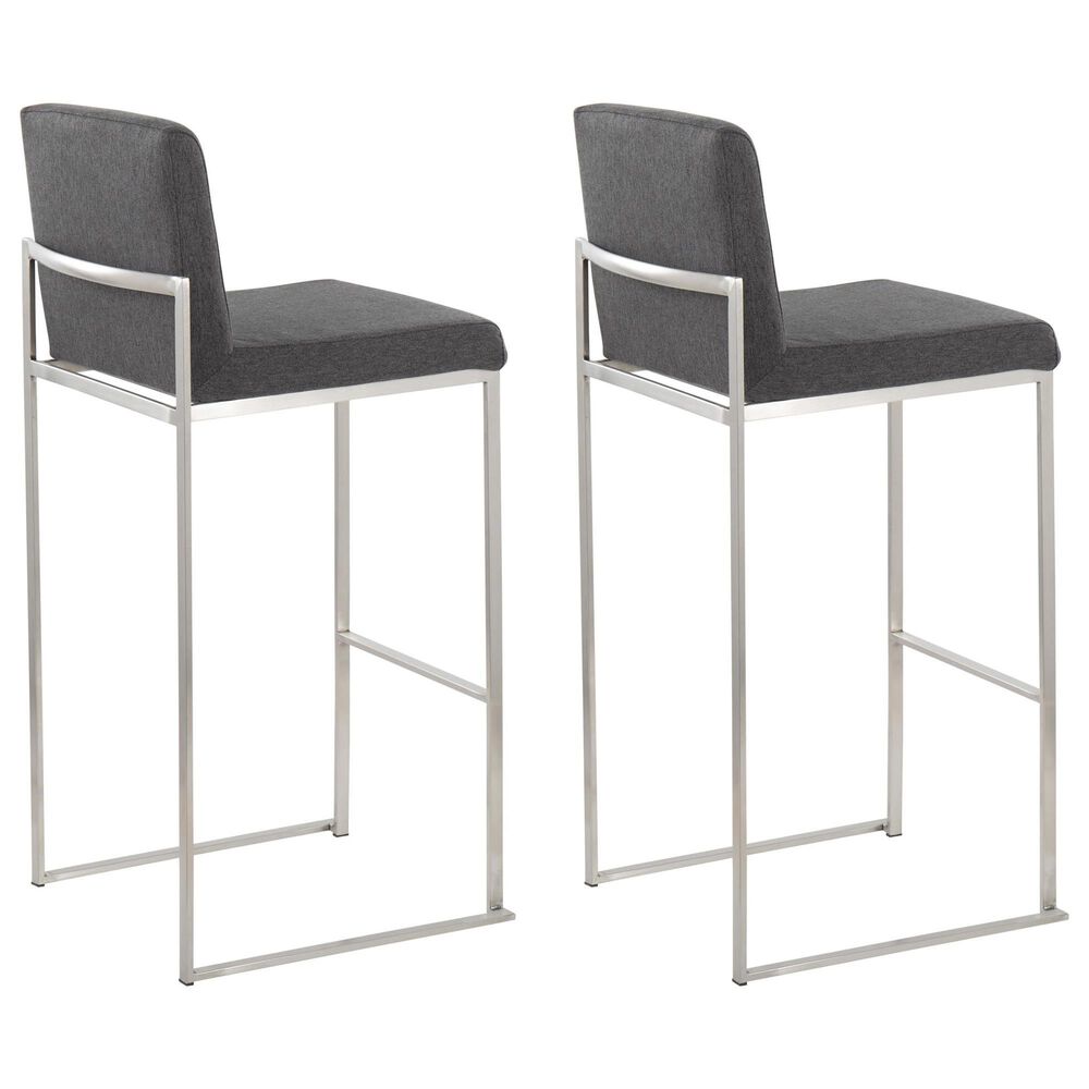 Lumisource Fuji High Back Barstool with Charcoal Fabric in Stainless Steel &#40;Set of 2&#41;, , large
