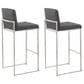 Lumisource Fuji High Back Barstool with Charcoal Fabric in Stainless Steel (Set of 2), , large
