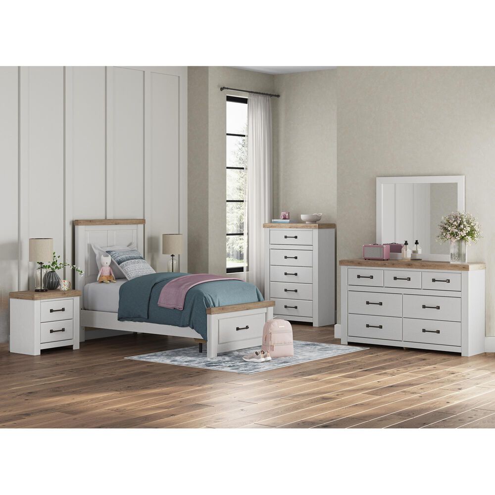 Ashley Savonport 5 Piece Twin Storage Bedroom Set in White and Brown, , large