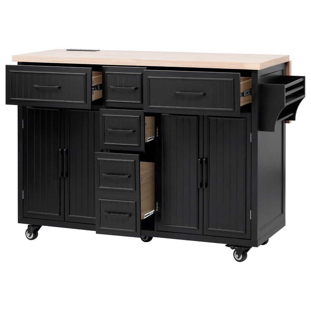 HOMLUX 56.5'' Kitchen Island with Drop Leaf in Black and Natural, , large