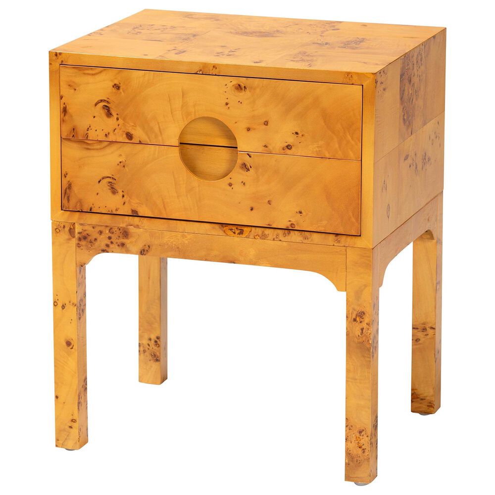 Baxton Studio Kayla 2-Drawer Nightstand in Light Mappa Burl, , large