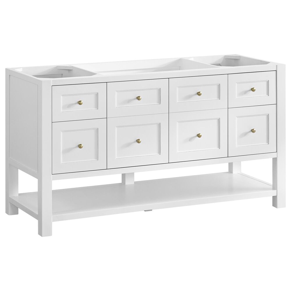 James Martin Vanities Breckenridge 60" Single Bathroom Vanity in Bright White with 3 cm Eternal Jasmine Pearl Quartz Top and Rectangular Sink, , large