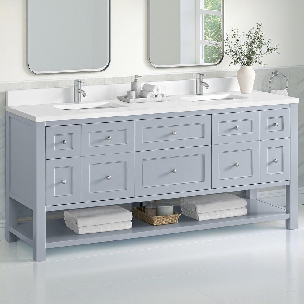 James Martin Vanities Breckenridge 72&quot; Double Bathroom Vanity in Serenity Blue with Single Hole 3 cm White Zeus Quartz Top and Rectangular Sinks, , large