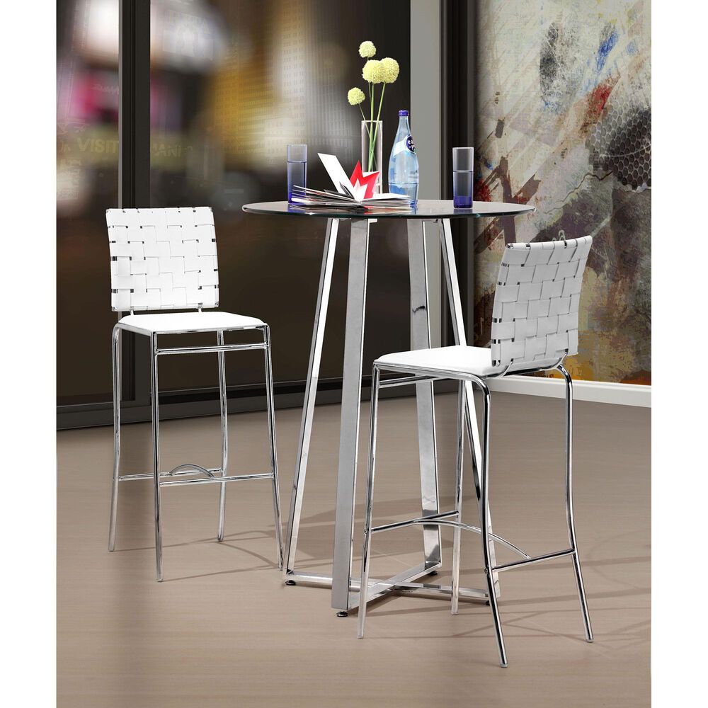 Zuo Modern Criss Cross Bar Stools in White and Silver &#40;Set of 2&#41;, , large