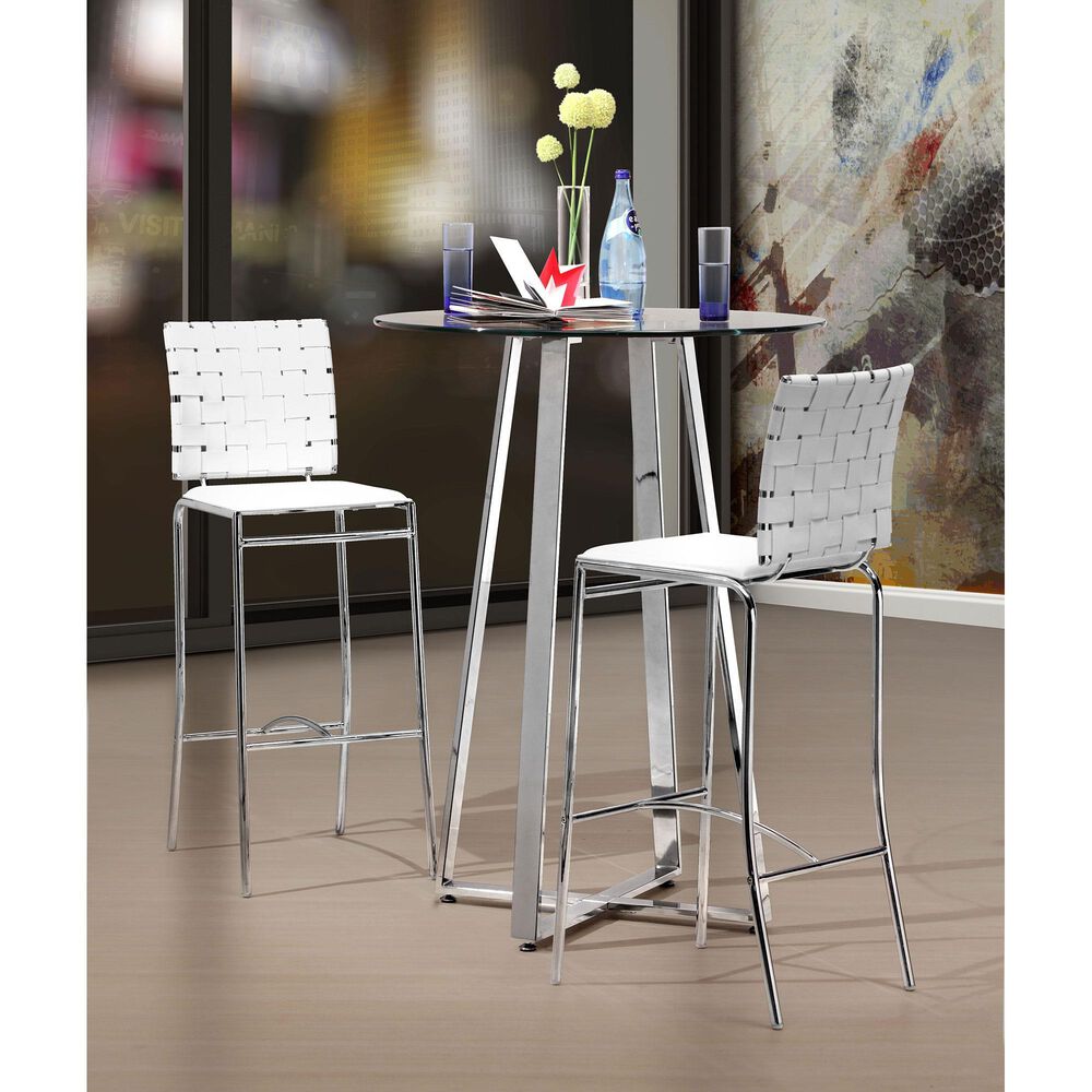 Zuo Modern Criss Cross Bar Stools in White and Silver (Set of 2)