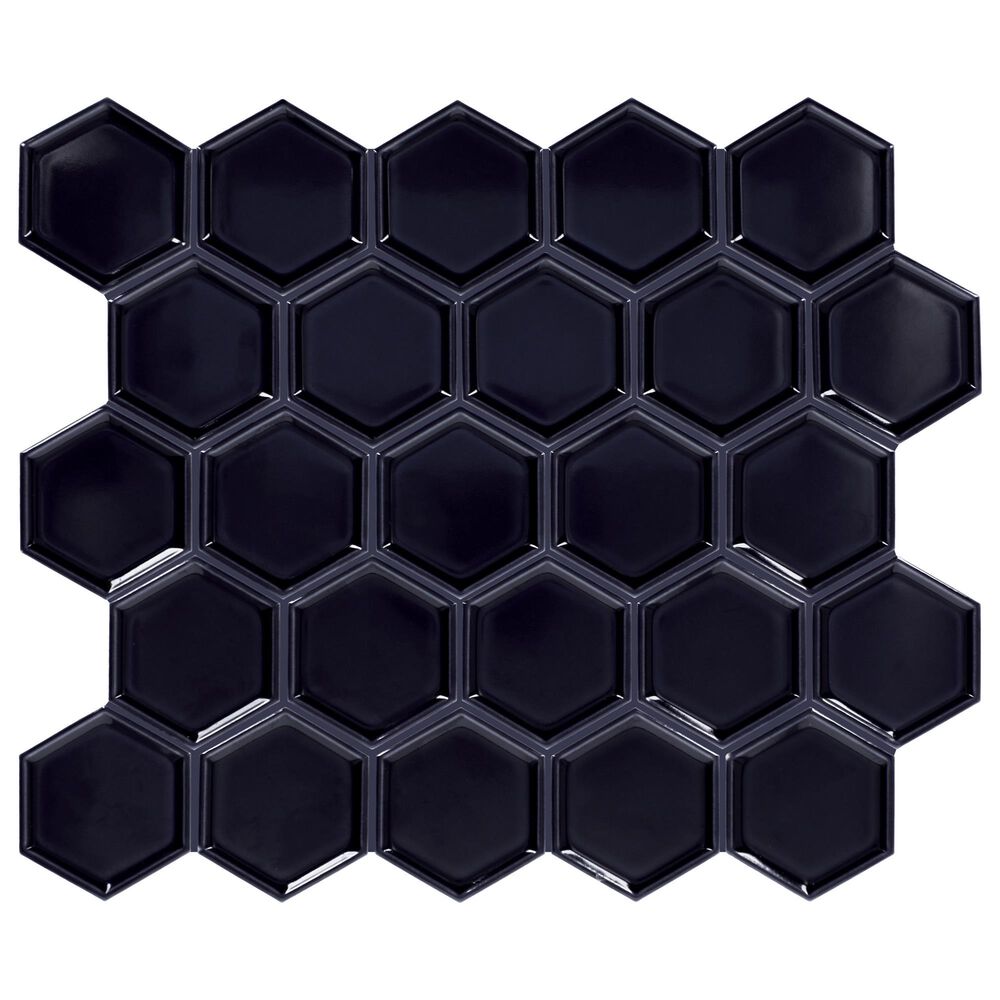 Dal-Tile Artefino Jewel Obsidian 2.5" Framed Hexagon on 12" x 14" Porcelain Mosaic Sheet, , large