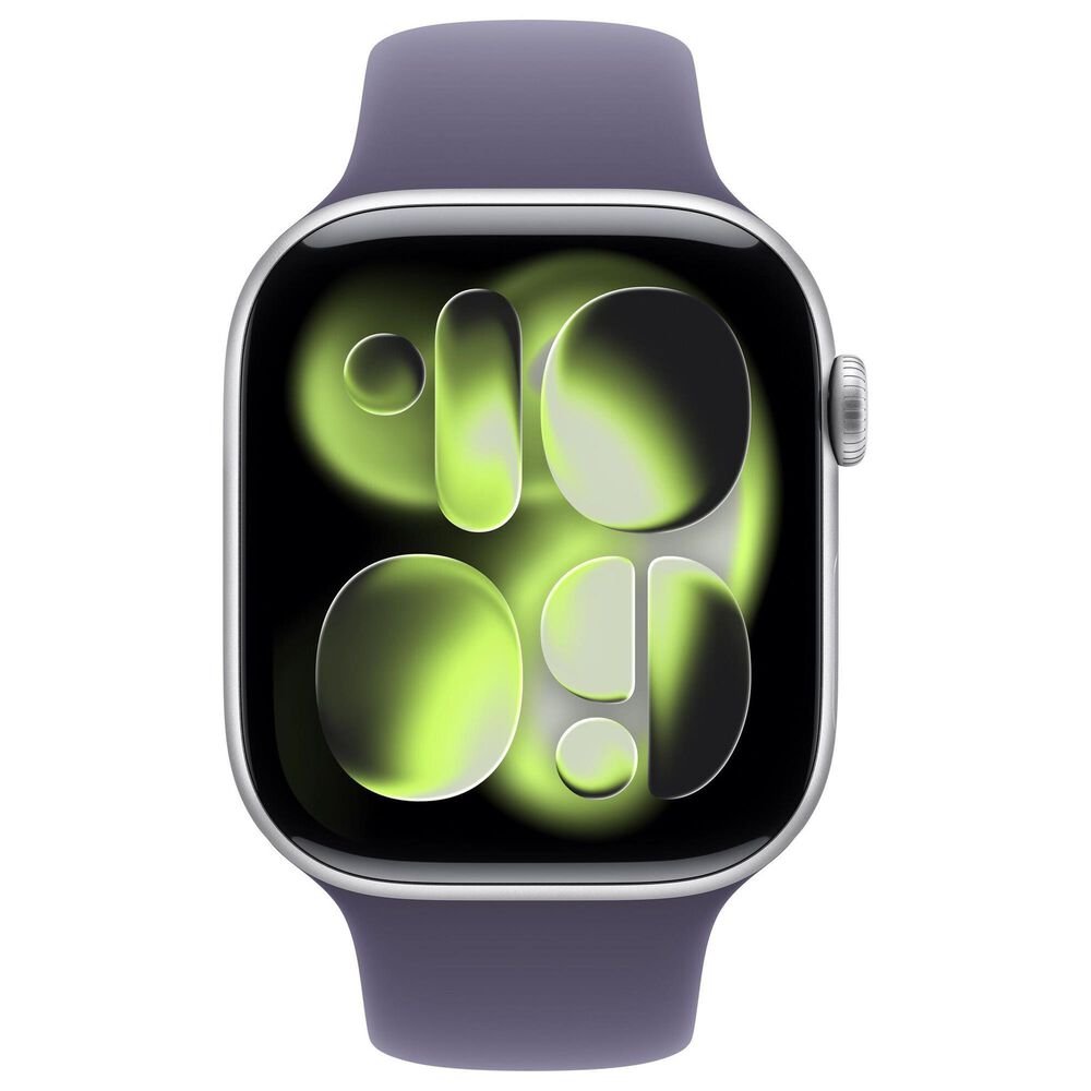 Apple Watch Series 11 (GPS) 46mm Aluminum Case with Purple Fog Sport Band - M/L in Silver and 2-Year AppleCare+, , large
