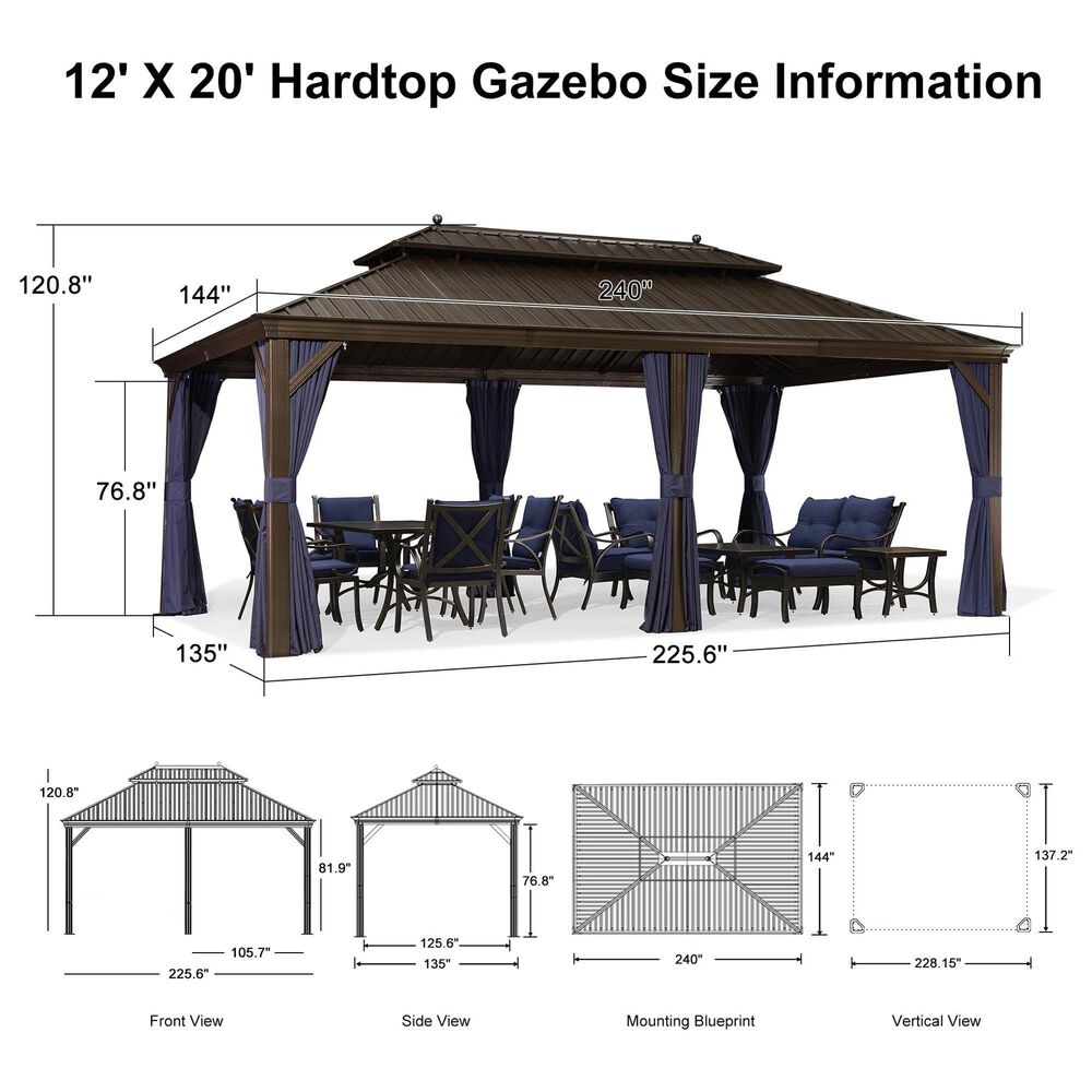 HOMLUX 12' x 20' Hardtop gazebo with double roof in Bronze, , large