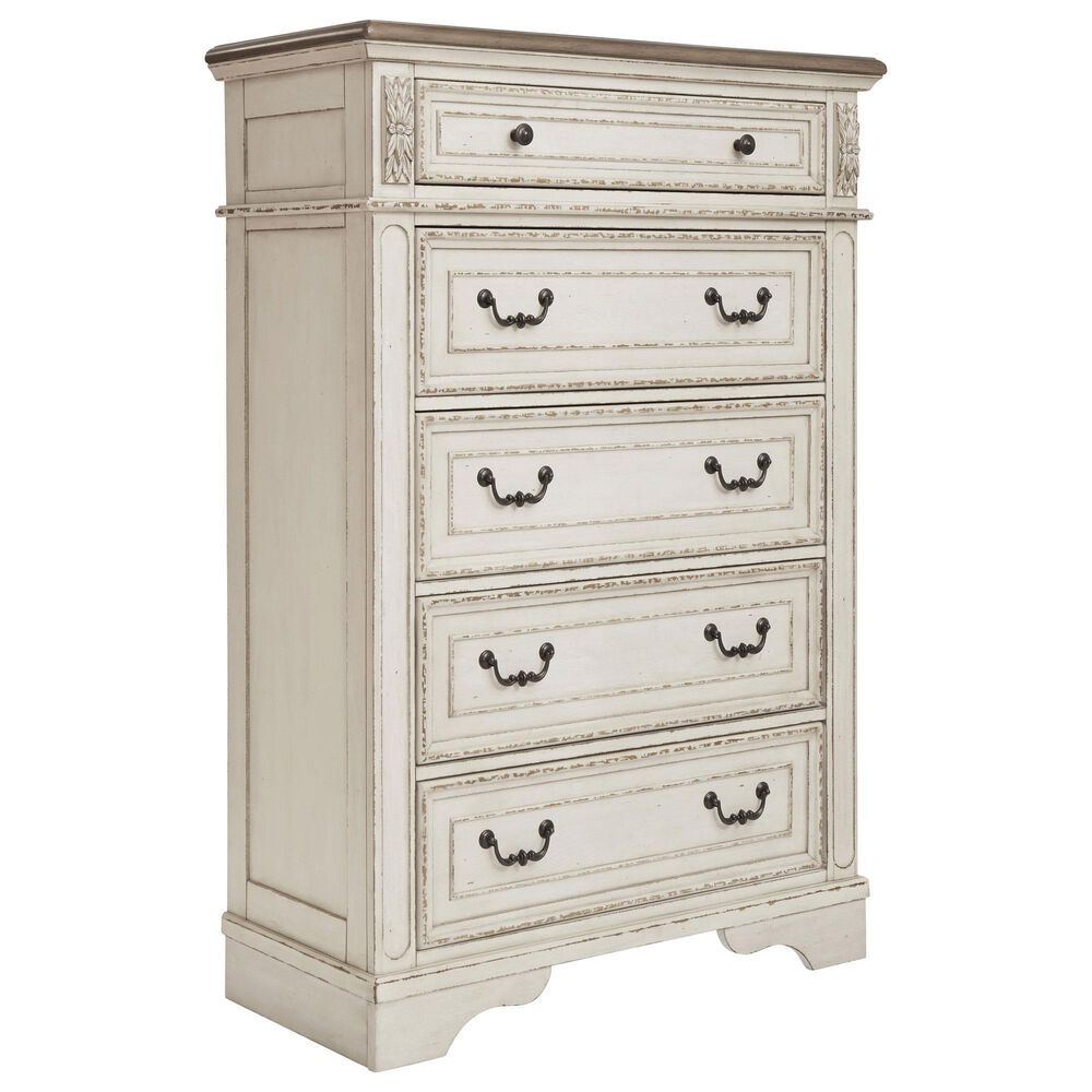Ashley Realyn 5-Piece King Bedroom Set in Chipped White and Distressed, , large