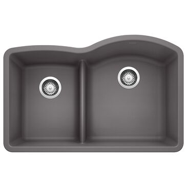 Blanco Diamond 32" 1-3/4 Reverse Double Bowl Kitchen Sinks with Low Divide in Cinder, , large