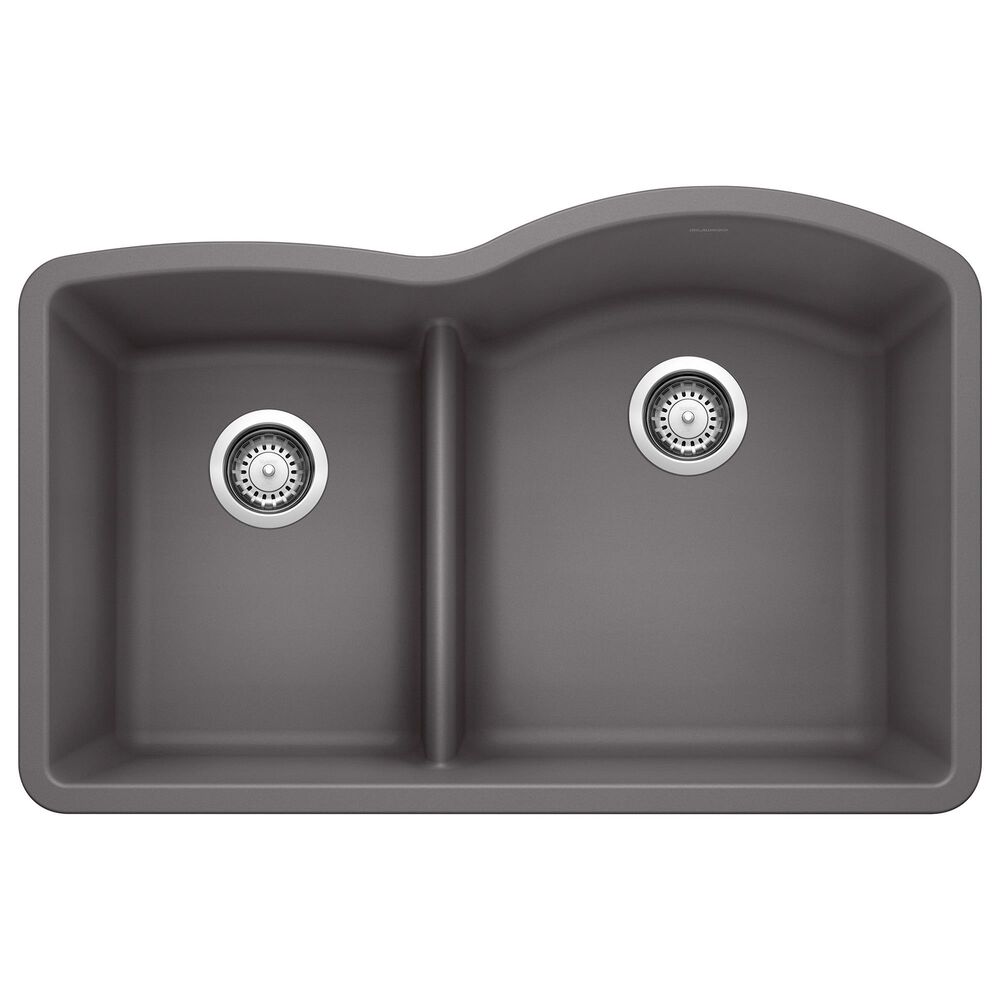 Blanco Diamond 32" 1-3/4 Reverse Double Bowl Kitchen Sink with Low Divide in Cinder, , large