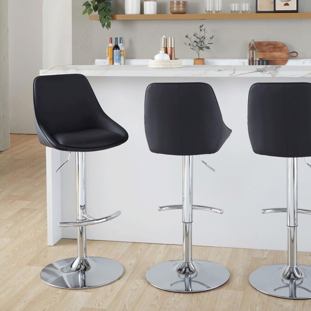 LumiSource Diana Adjustable Barstool with Black Faux Leather Upholstery in Chrome (Set of 2), , large