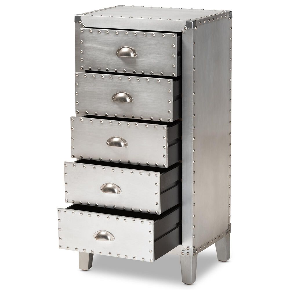 Baxton Studio Carel 5-Drawer Accent Storage Cabinet in Silver, , large