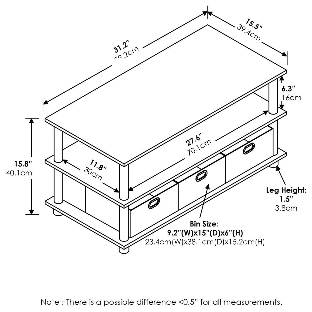 HOMLUX 2-Tier Turn-N-Tube Coffee Table with Bin Drawers in Black Oak, , large