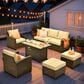 HOMLUX 6-Piece Patio Conversation Set with 42" Fire Pit Table and Light Brown Wicker in Beige, , large