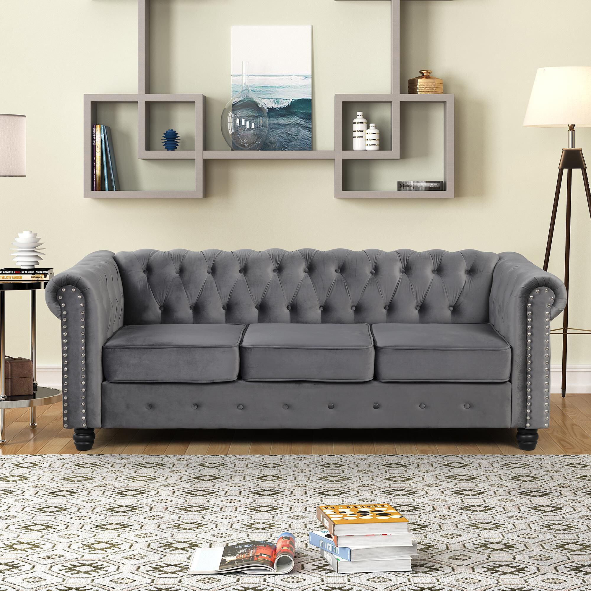 Dark grey chesterfield sofa sale