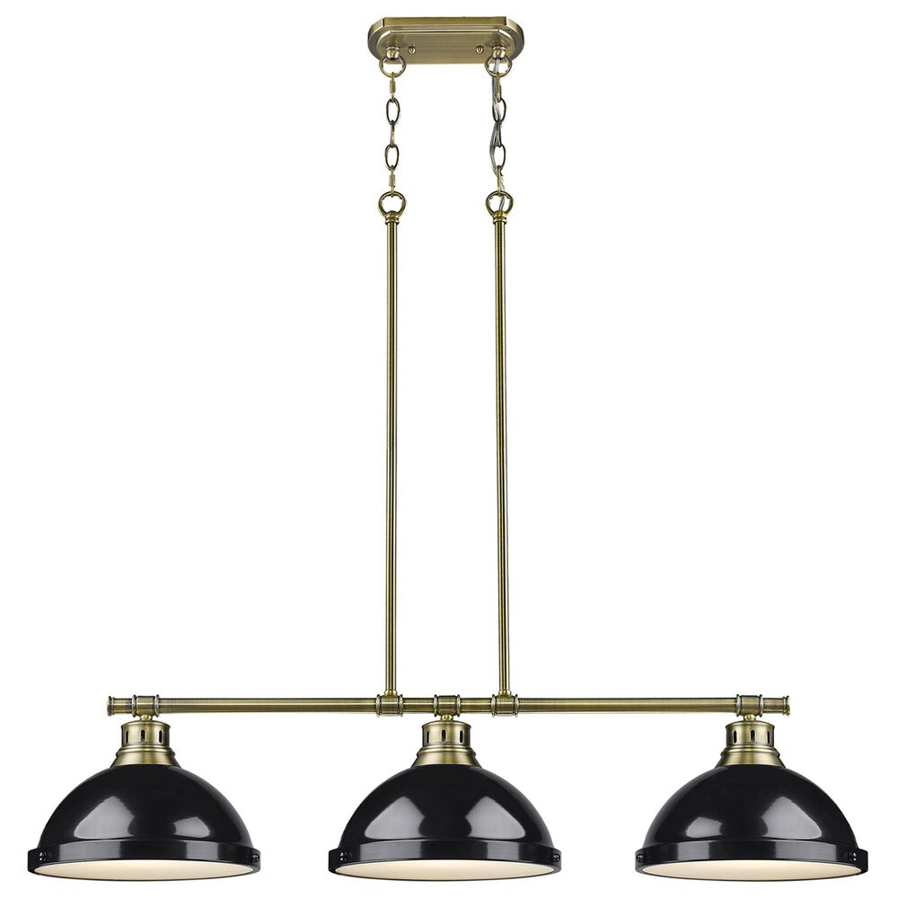 Golden Lighting Duncan 3-Light Pendant with Black Shade in Aged Brass, , large