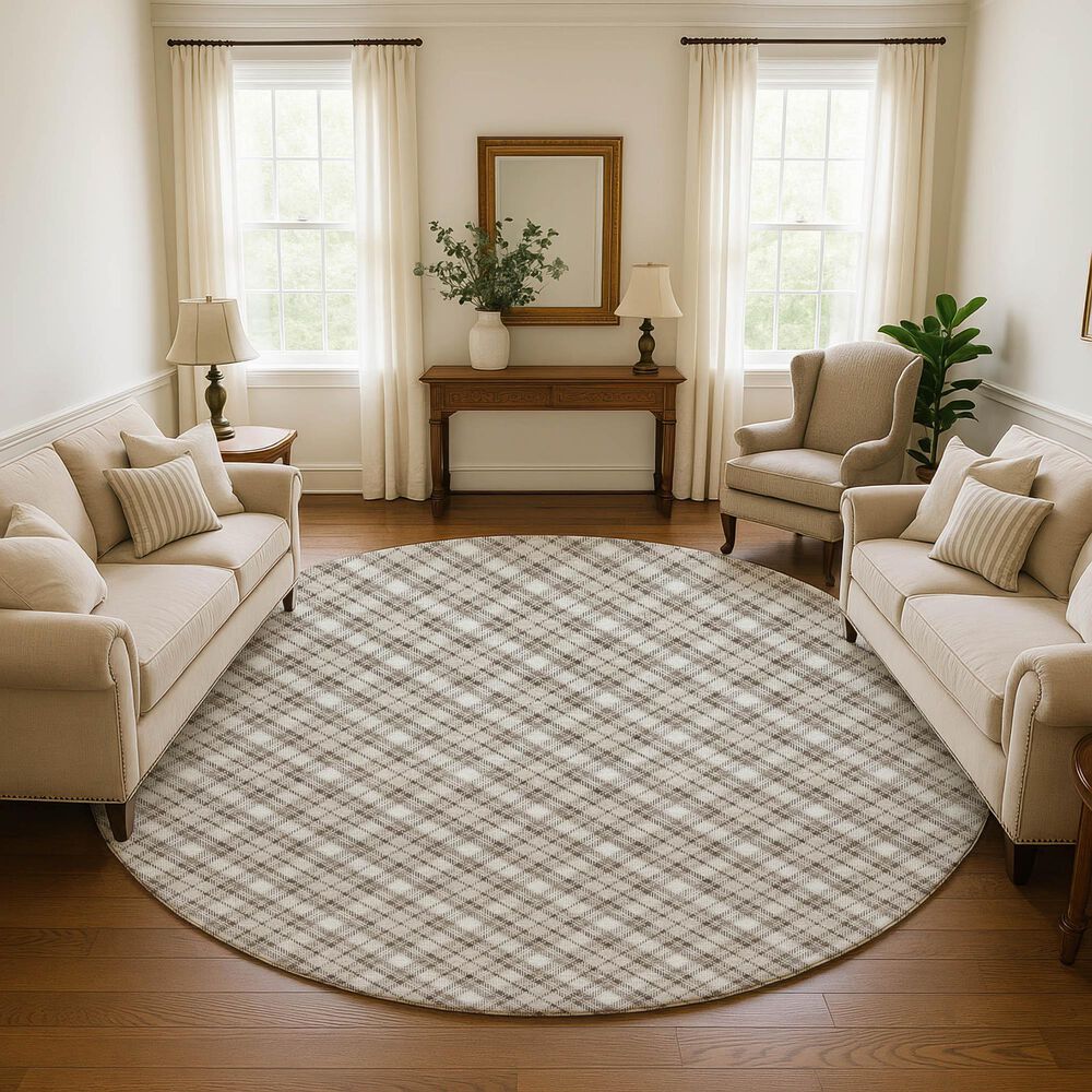 Dalyn Rug Company Soft Essentials Plaid Beige 8' Round Indoor/Outdoor Area Rug, , large