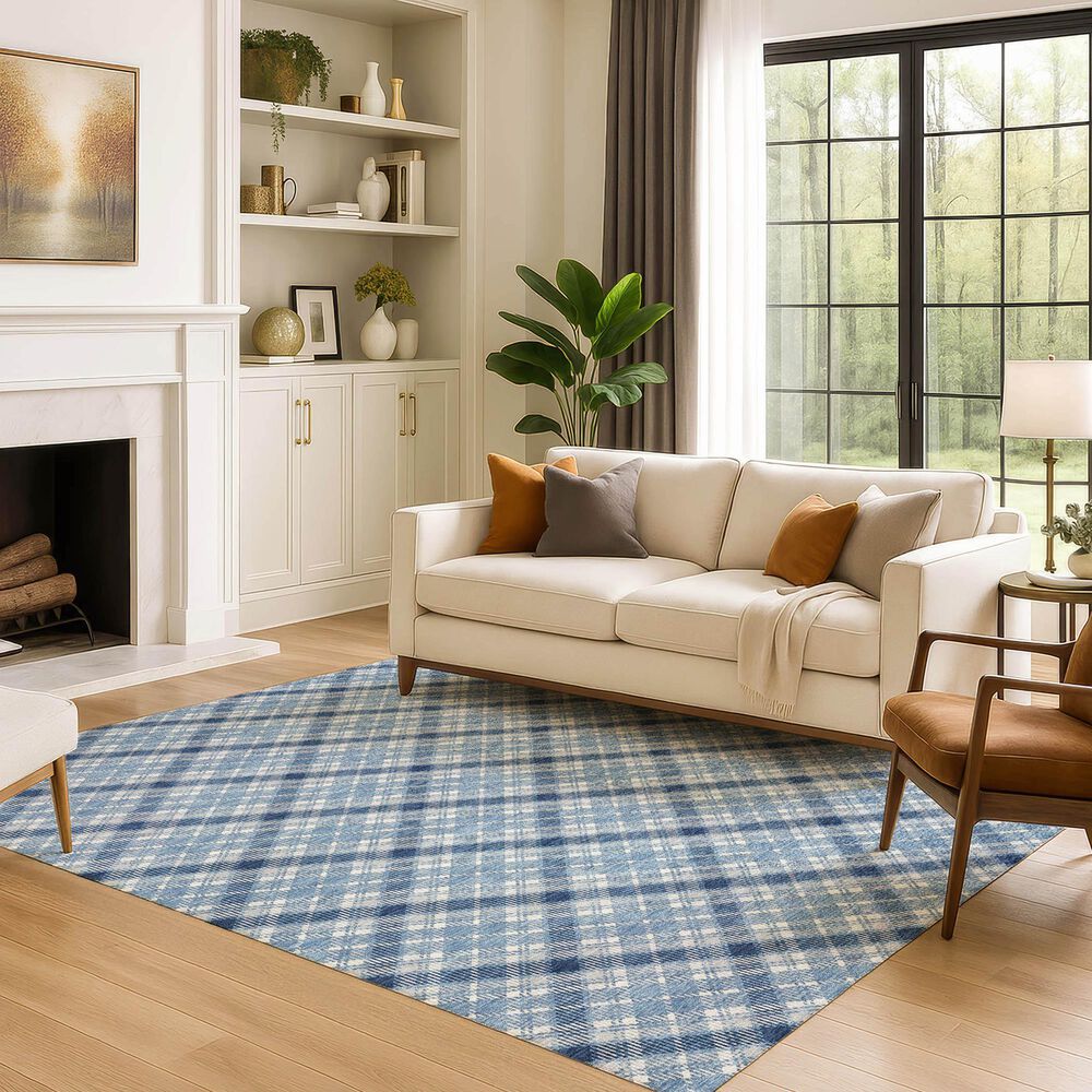 Dalyn Rug Company Soft Essentials Plaid Denim 9' x 12' Indoor/Outdoor Area Rug, , large