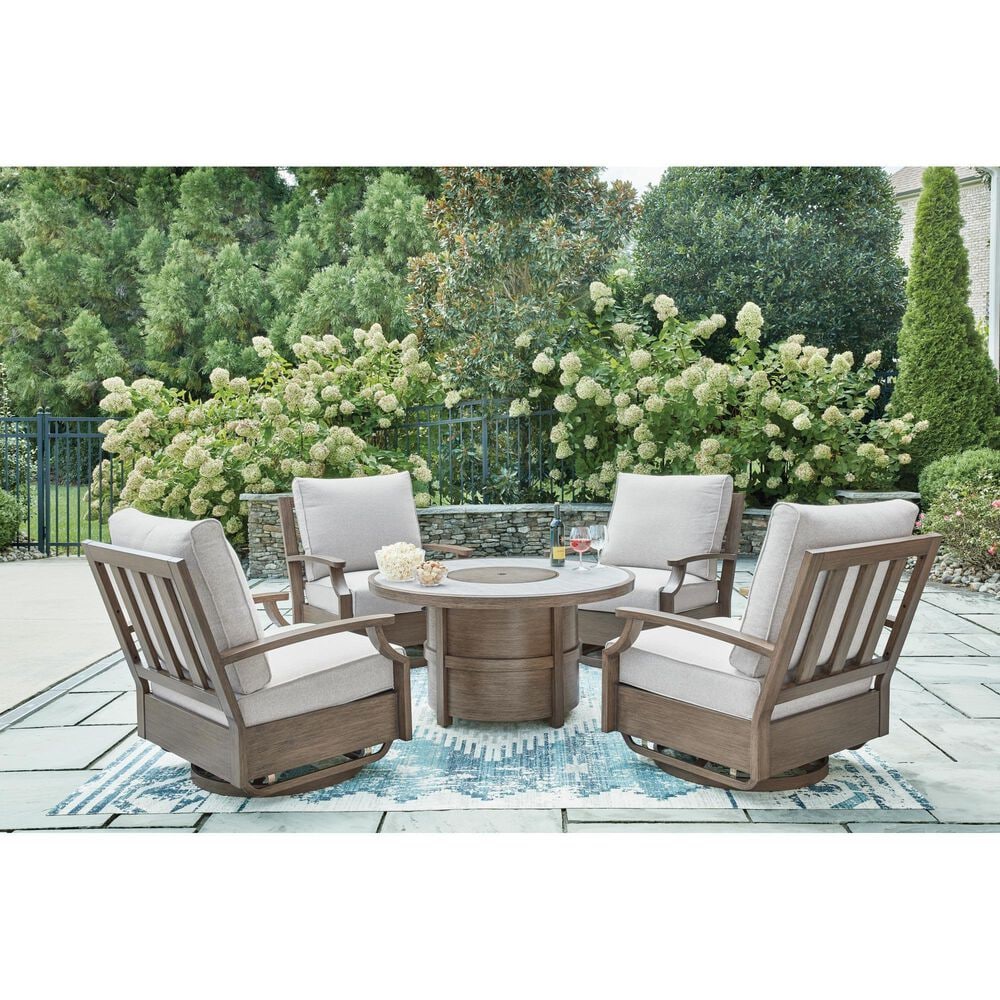 Ashley Rainier Ranch 5-Piece Fire Pit Chat Set in Beige, , large