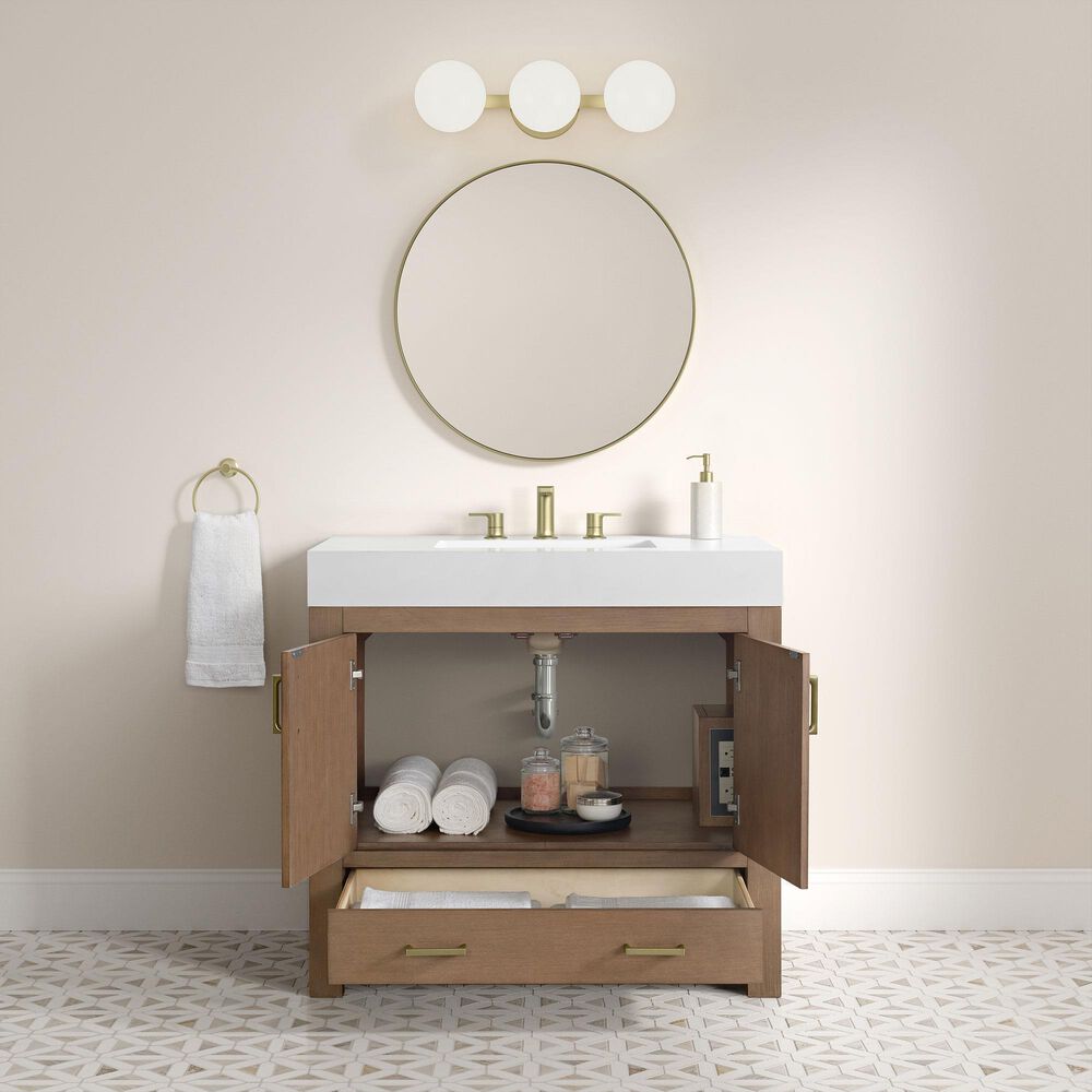 37B Alanya 36" Single Bathroom Vanity in Walnut Drift with White Composite Stone Top, , large