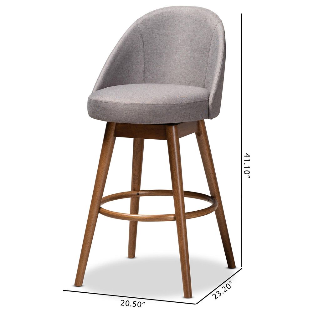 Baxton Studio Carra Swivel Bar Stool with Grey Cushion in Walnut (Set of 2), , large