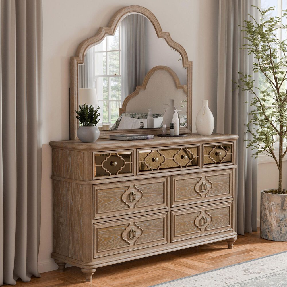 Furniture of America Lyris 7-Drawer Dresser and Mirror in Rustic Oak, , large