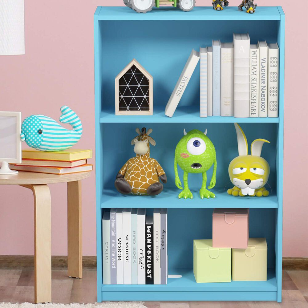 HOMLUX 3-Tier Display Bookshelf with Adjustable Shelves in Light Blue, , large