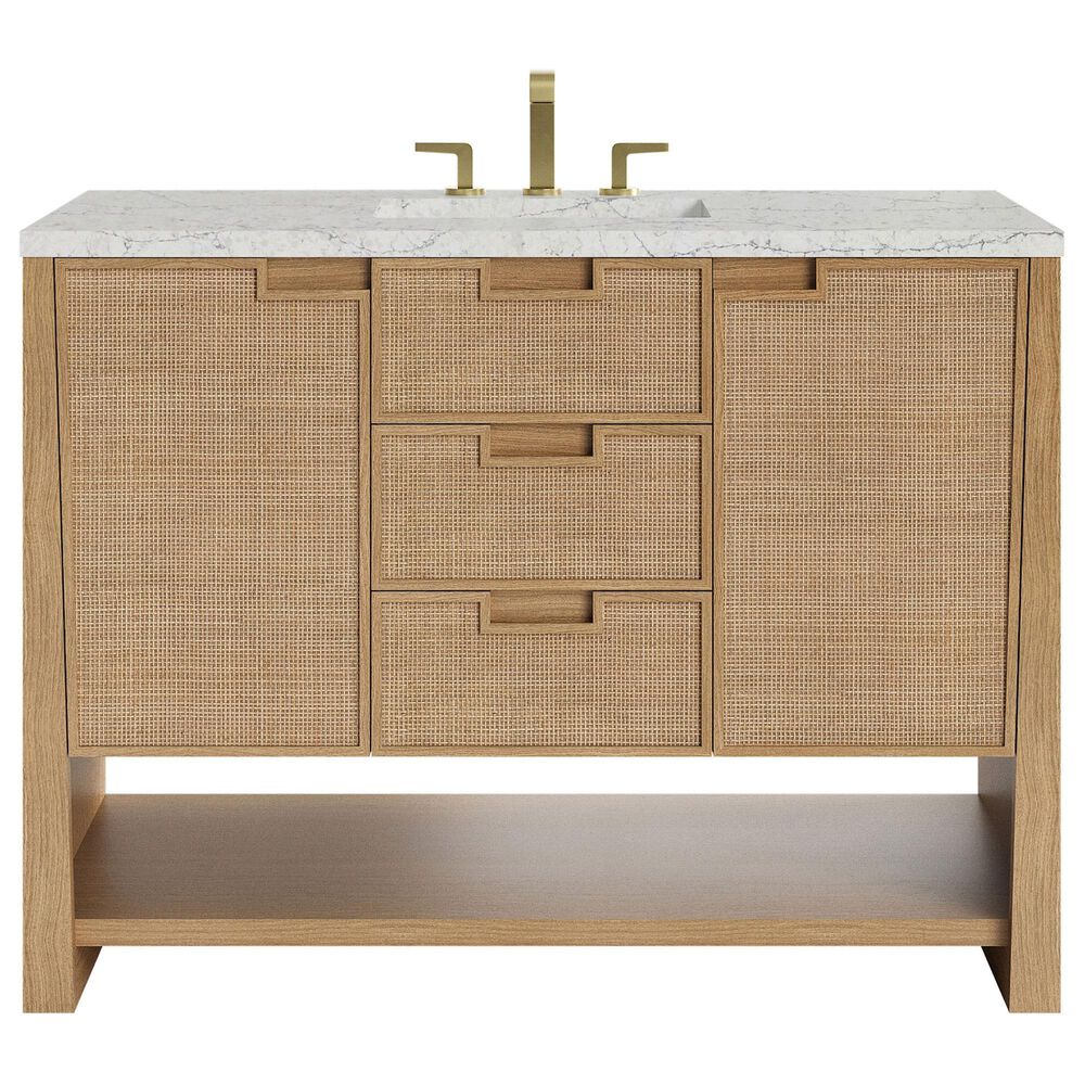 James Martin Vanities Solene 48" Single Bathroom Vanity in Seaside Oak with 3 cm Eternal Jasmine Pearl Quartz Top, Rectangular Sink and FreePower Wireless Charger, , large