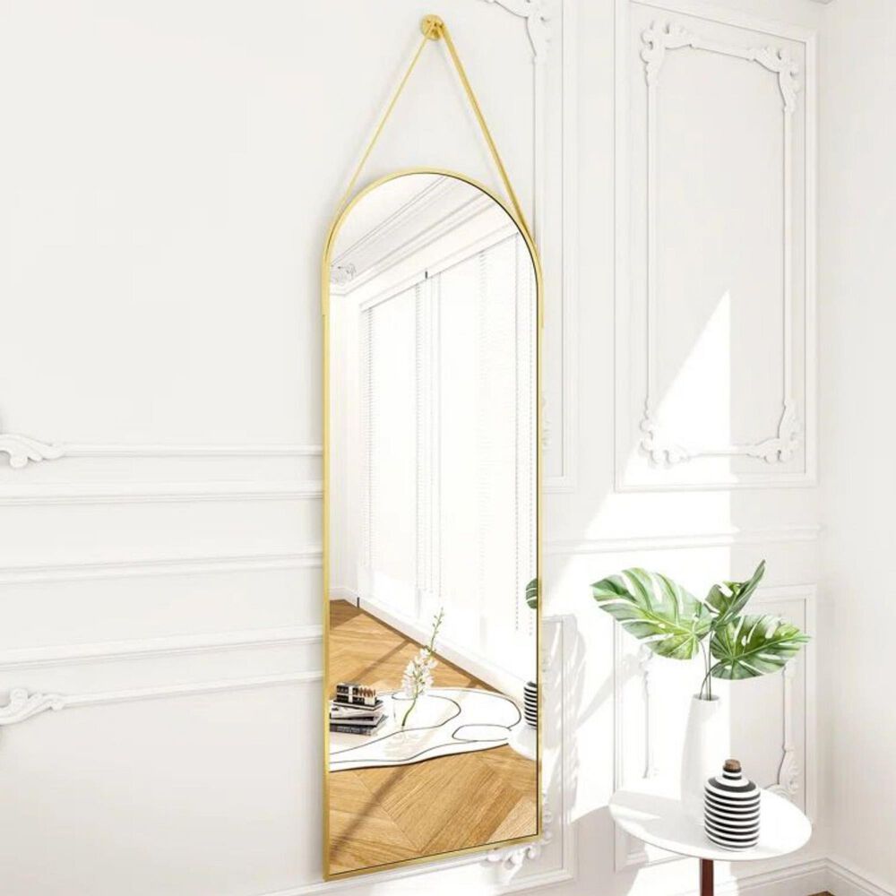 HOMLUX 16" x 48" Arched Door Wall Mirror in Gold, , large