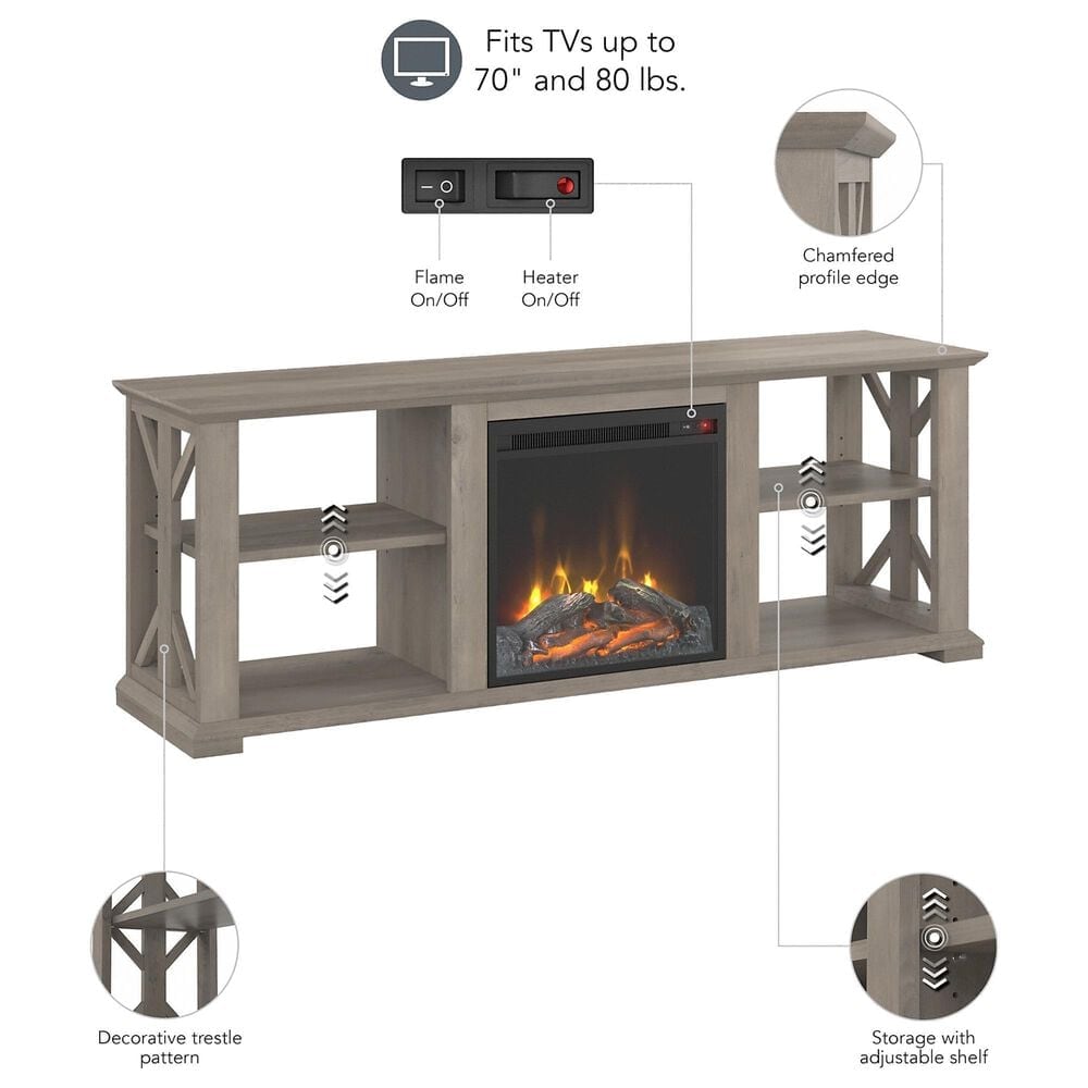 Bush Homestead 60 TV Stand with Electric Fireplace Insert in Driftwood  Gray | NFM