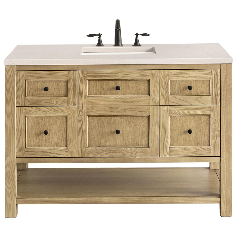 James Martin Vanities Breckenridge 48" Single Bathroom Vanity in Light Natural Oak with 3 cm Eternal Marfil Quartz Top and Rectangular Sink, , large