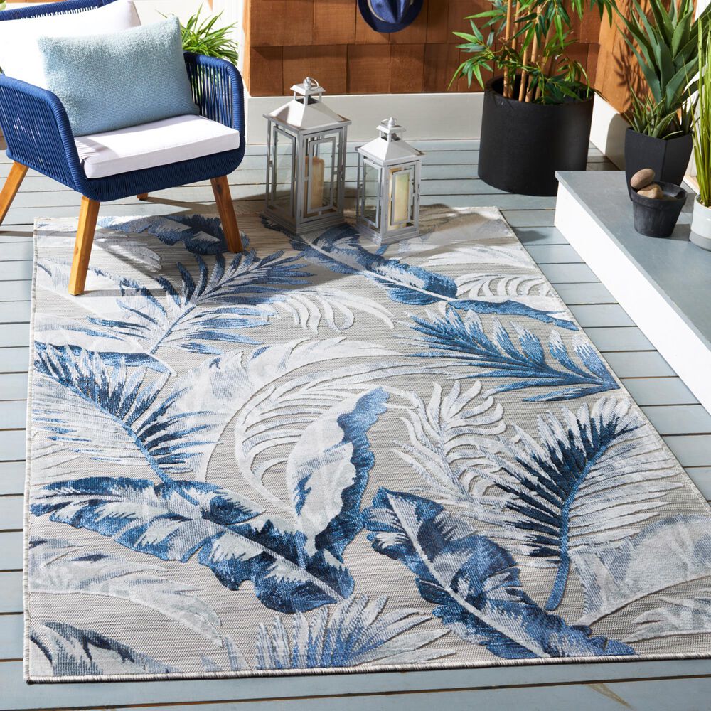 Safavieh Cabana CBN452N 8&#39; x 10&#39; Grey and Navy Indoor/Outdoor Area Performance Rug, , large