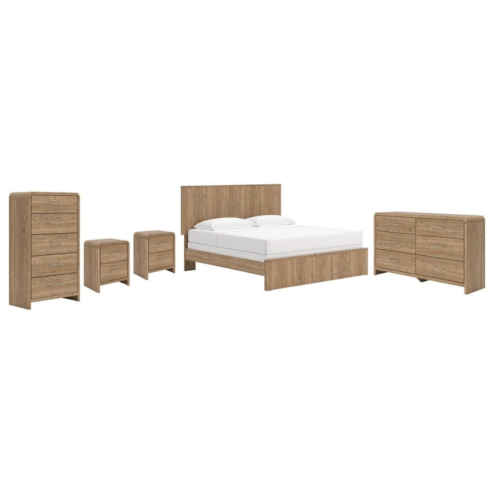 Ashley Gramburg 5 Piece King Panel Bedroom Set in Warm Brown, , large