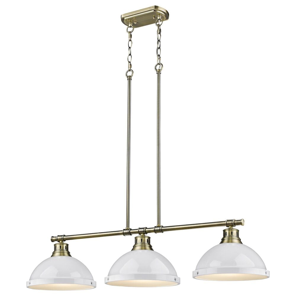 Golden Lighting Duncan 3-Light Pendant with White Shade in Aged Brass, , large