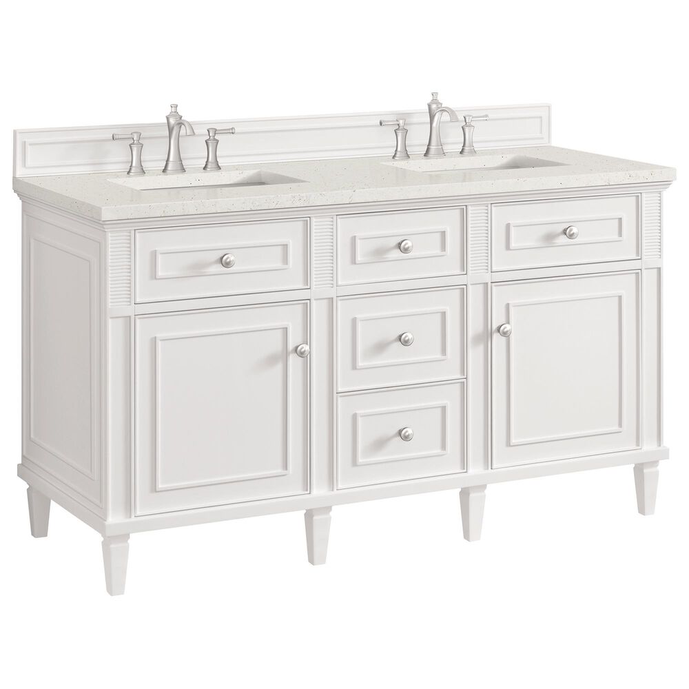 James Martin Vanities Lorelai 60" Double Vanity in Bright White with 3 cm Lime Delight Quartz Top, , large