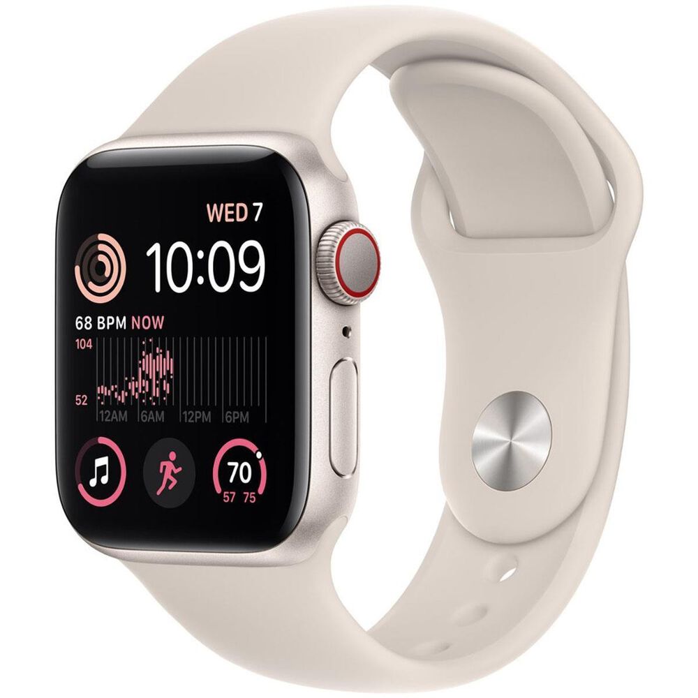 Apple Watch SE GPS + Cellular 40mm Starlight Aluminum Case with Starlight Sport Band - S/M (Latest Model), , large