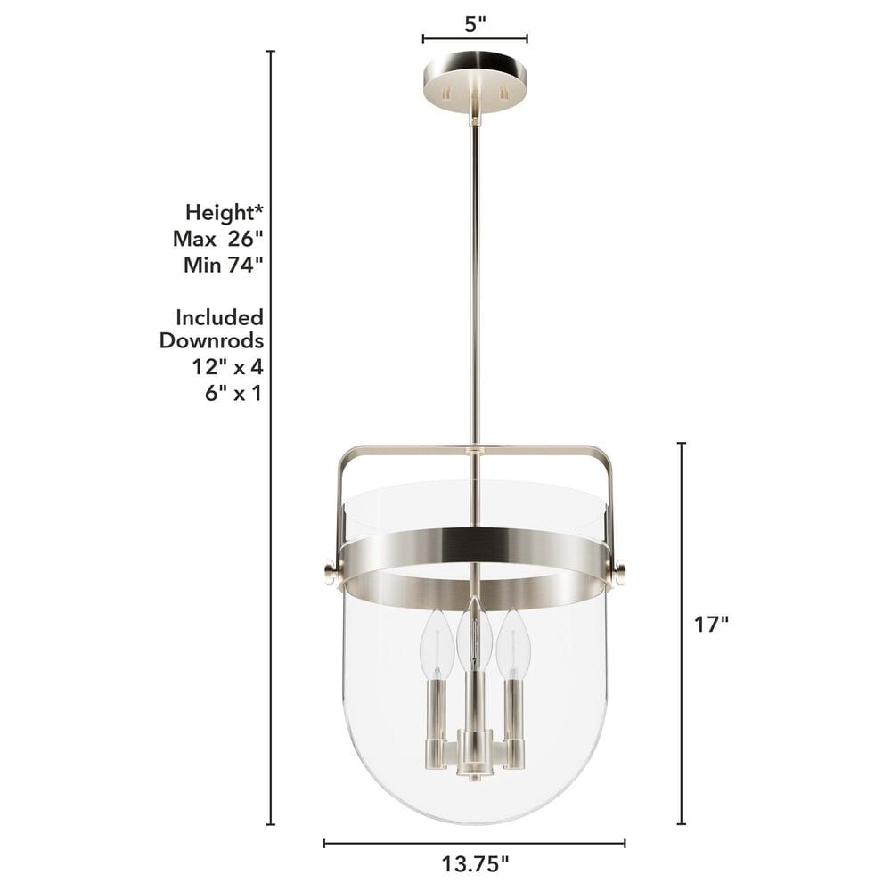 Hunter Karloff 13&quot; 3-Light Pendant in Brushed Nickel, , large