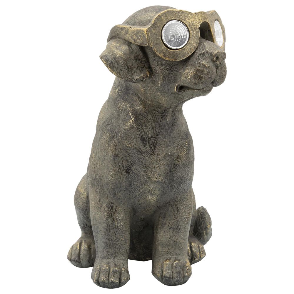 Sagebrook Home 15" Sitting Dog Sculpture with Solar in Antique Gold, , large