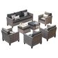 HOMLUX 7-Piece Rattan Sectional Set w/ Sofa + Footrests + Chairs, Black, , large