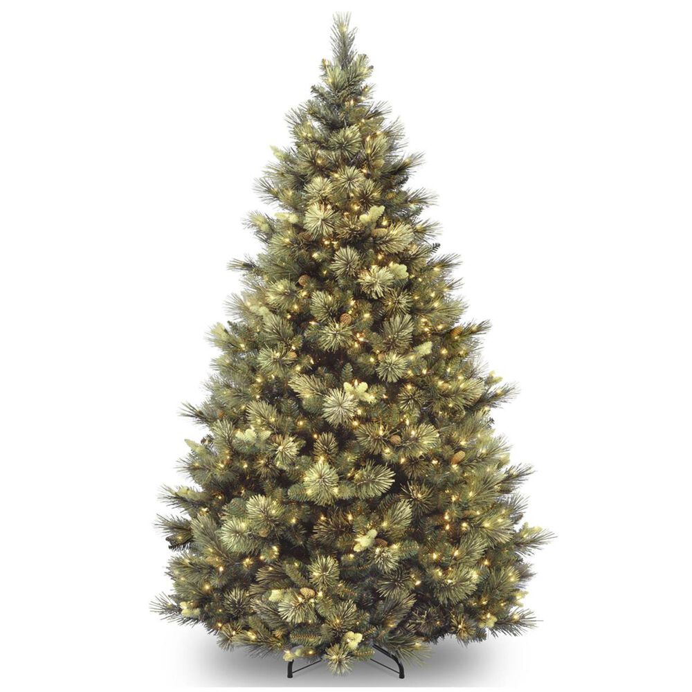 National Tree 7" Carolina Pine Hinged Tree with Flocked Cones & 850 White Lights, , large