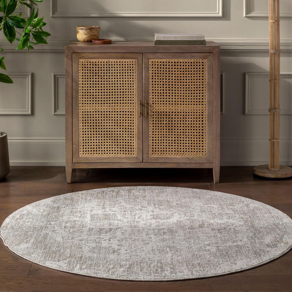 Surya Masterpiece Cream, Medium Gray and Light Gray 5'3" Round Area Rug, , large