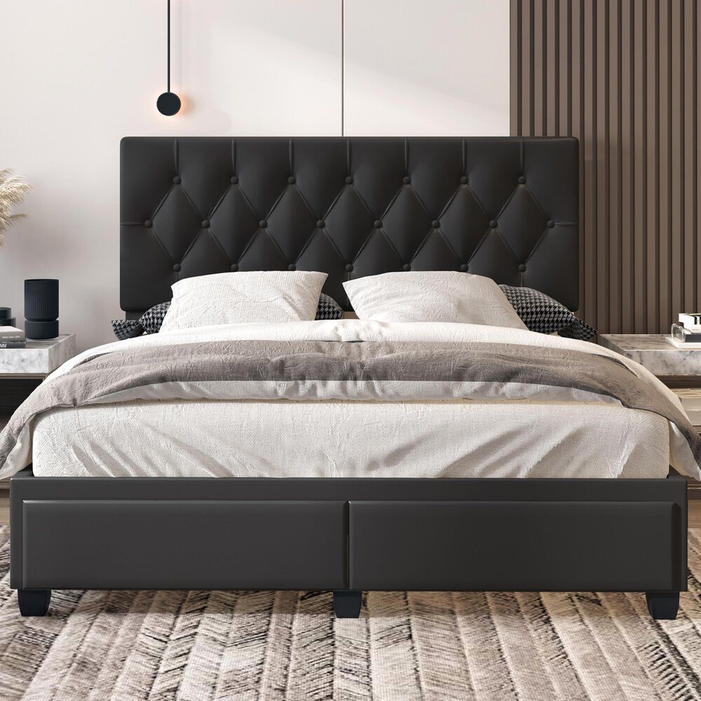 Accent  Verona Queen Upholstered Storage Bed in Black, , large