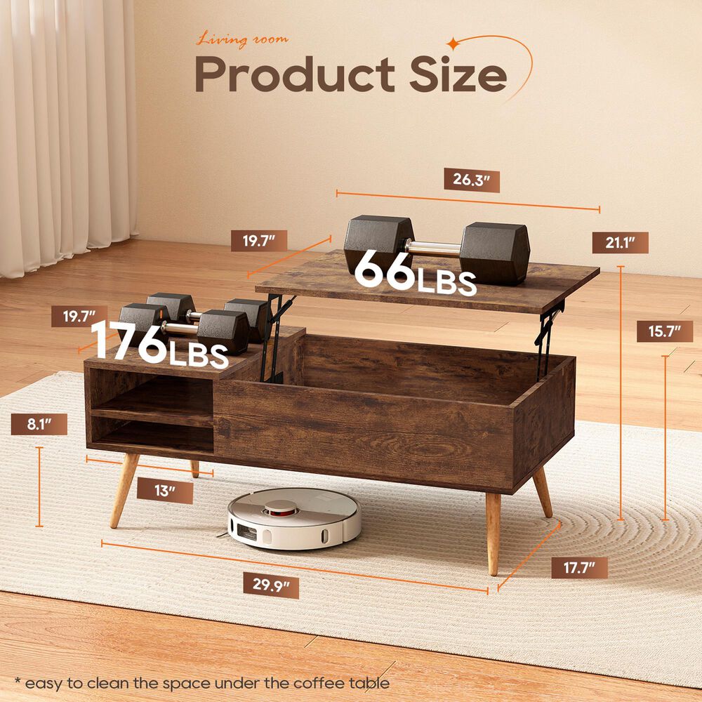 FDW Lift Top Coffee Table in Brown, , large