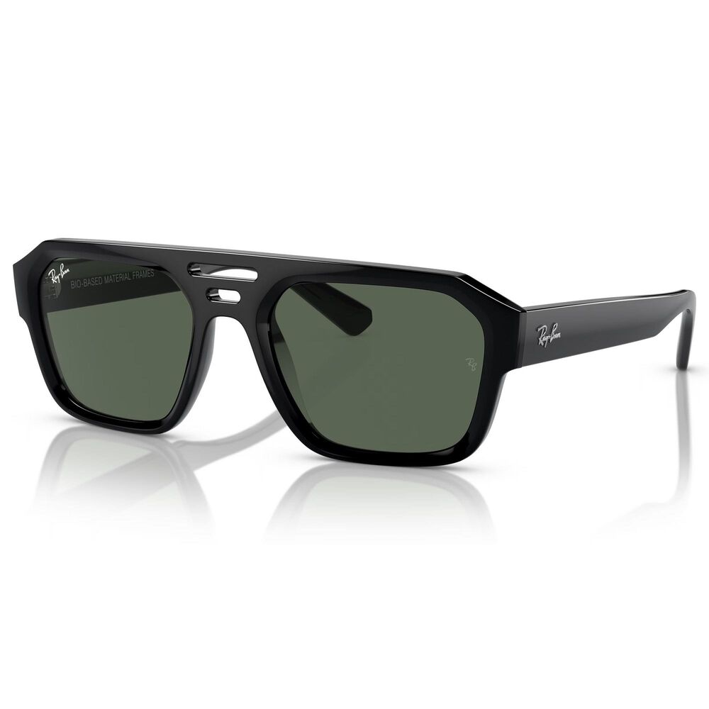 Ray-Ban Corrigan Bio-Based Sunglasses with Dark Green Lenses in Polished Black, , large